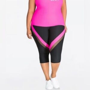 Bebe Black and Pink Capri Pants with Chevron Design